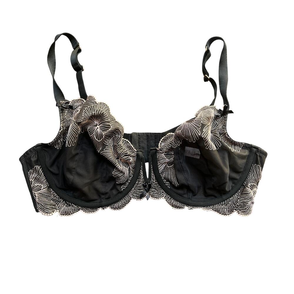 CACIQUE UNLINED BALCONETTE MEDIUM COVERAGE WIRE BLACK PINK LACE BRA SIZE 42D